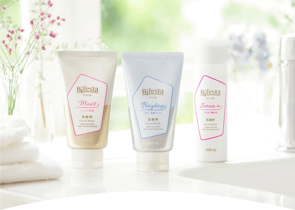 Bifesta facial wash range near a sink